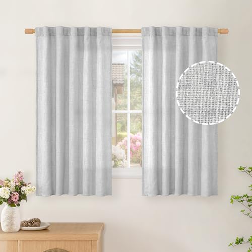 BGment Linen Curtains 45 Inch Length for Short Window -