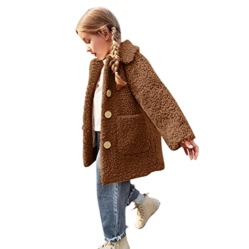𝗦𝗵erpa Fleece Jacket for Baby Girls Lapel Single Breasted Thicken Fuzzy Windproof Coat Warm Mid Outerwear2