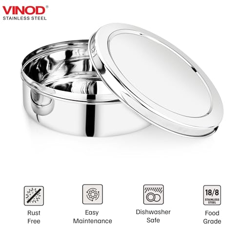 Image of Vinod Stainless Steel Puri Dabba | 2100ml Capacity, 21cm Diameter | Multipurpose Stainless Steel Flat Storage Container for Puri, Snacks, Dry Food, Tiffin & Travel Use