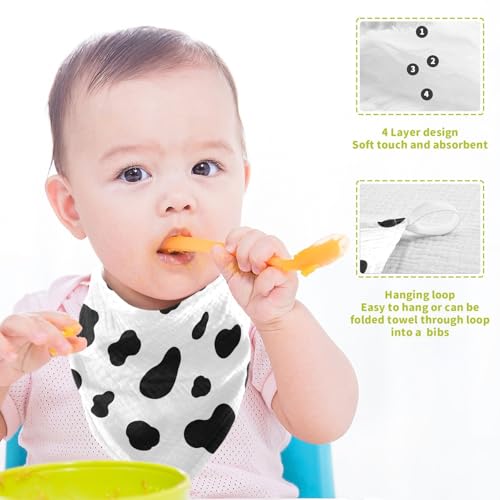 Image of Black White Cow Pattern Baby Muslin Washcloths Burp Cloths Soft Absorbent Baby Wash Cloth Fingertip Face Towels for Newborn Boys Girls 12 x 12 in,3 Pack