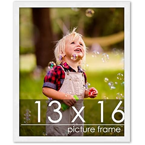 Poster Palooza 13x16 Frame White Solid Pine Wood Picture Frame | UV Acrylic, Foam Board Backing & Hanging Hardware Cover