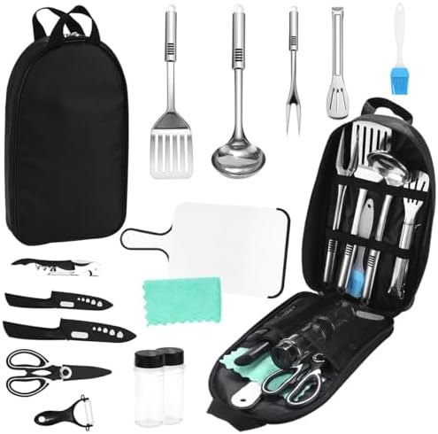 Kit Cuisine Camping 12 Pièces - Ustensiles De Camping Pliables Et Sac De Rangement