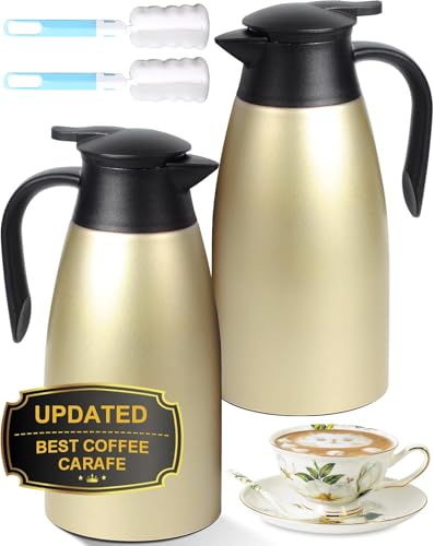 Image of 70 OZ Updated Thermal Coffee Carafe for keeping hot, 2 PCS Carafe for hot liquid, Insulated Stainless Steel Vacuum Thermal Pot for Coffee, Hot Water,Keep Hot 12 Hours (Gold+Gold)