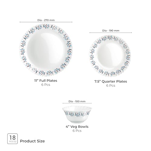 Image of Treo by Milton Opalware Aurelia Lavelle Dinner Set of 18 | Serving for 6 | Microwave & Dishwasher Safe | Bone-Ash Free | Tempered Toughness | Plates & Bowls | Crockery Set for Dining I Gift Set