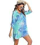 Vestido Playa Leopardo Mujer Cuello V Corto Cover Up Beach Blusa Vestidos Camisa Playas Cortos Tie Dye Túnica Playa Mujer Cover-Up Talla Grande Tallas Grandes Bikini Cover Ups Beach Dresses Azul 3XL