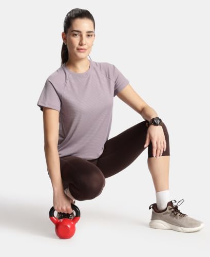 Image of Jockey Women's MW73 Polyester Fabric Relaxed Fit Half Sleeve Breathable Mesh Active Wear T-Shirt