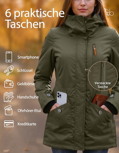 berydale Winterjacke Damen Parka I Warme Übergangsjacke Damen I Atmungsaktiv, Wind- und Wasserdicht I Wintermantel mit Thermowattierung