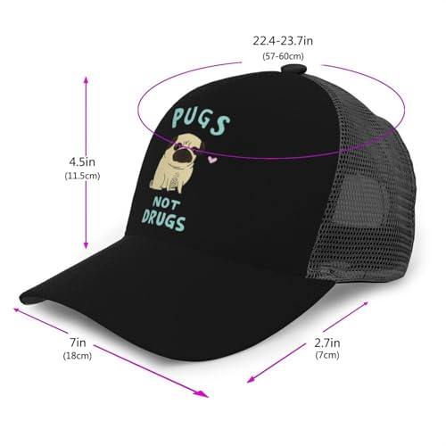 Pugs Not Drugs Mesh Baseball Cap - Classic Adjustable Peak Cap, Trucker Hat for Men & Women3