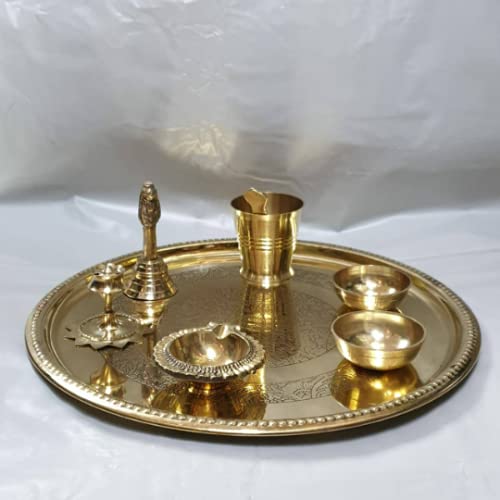 Pooja Thali en laiton de 25,4 cm pour rituels indiens et fêtes - Lot de 8 pièces