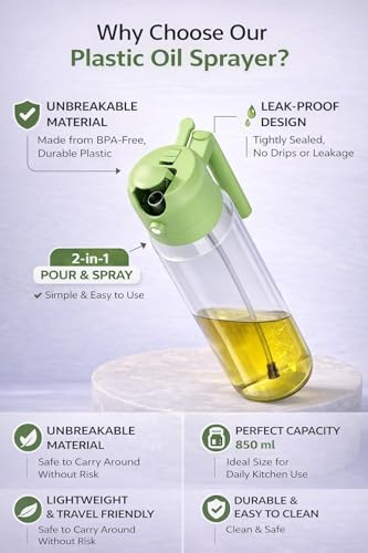 Image of 800ml Olive Oil Sprayer for Cooking - 2 in 1 Olive Oil Dispenser for Kitchen Gadgets, Air Fryer, Salad, and BBQ - Green (800, Milliliters)
