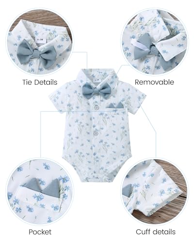 Image of YALLET Baby Boy Clothes Suit Newborn Infant Gentleman Outfits, Formal Dress Shirt+ Bowtie+ Suspender Pants Wedding Party Set