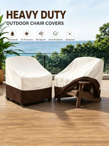 Image of Bitubi Waterproof 2 Pack Patio Adirondack Chair Cover for Outdoor Chair Size Up to 30W x 34D x 36H inch,Outdoor Lawn Patio Furniture Covers (Brown)