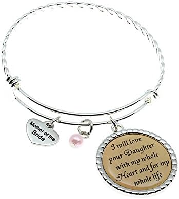 MS. CLOVER Mother of Bride Gift, I Will Love Your Daughter With My Whole Heart And For My Whole Life Bangle, Wedding Keepsake Gift for Mother in law.