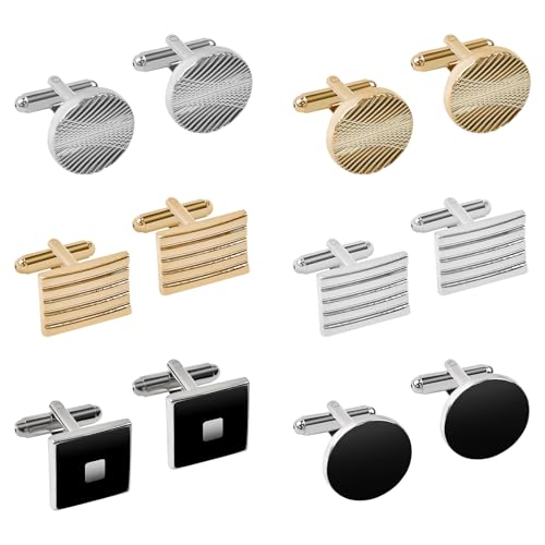 La mejor selección de Mancuernillas del mes. 47 Haerzon Mancuernillas para Hombre - 6 Pares - Juego de Mancuernillas Elegantes en Color Negro y Plateado - Ideal para Bodas, Negocios y Eventos Formales