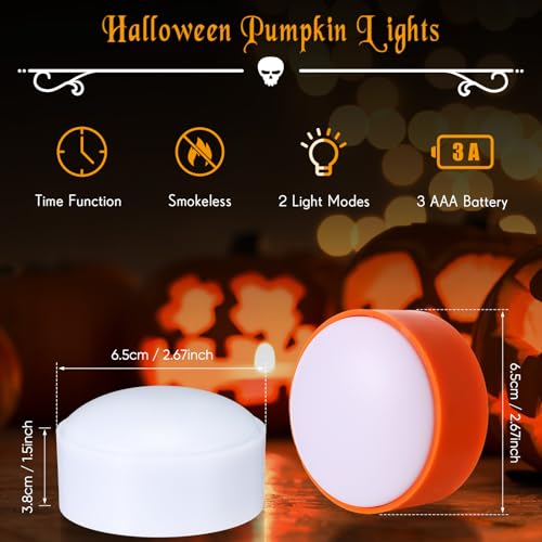 Image of Riakrum 6 Pieces Halloween Remote Timer LED Lights with Remote Summer Halloween LED Pumpkin Lights Battery Operated Lantern Bright Flameless Candle(White, Orange, Purple)