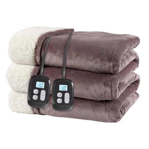 Eydna Electric Heated Blanket Queen Size 84'' x 90''- Soft Plush Flannel Heating Blanket with Dual Controller 10 Heating Level & 1-12 Hour Auto Off, Machine Washable, Purple
