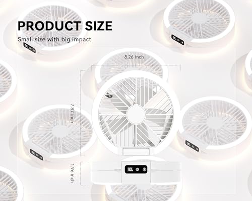 Image of DEPOZA Foldable Desk Fan Quiet Table Fan Ultra-Thin - USB Rechargeable, Battery Operated 5 Speed With Light - Portable Desktop Fan for Bedroom, Office, Camping, and Outdoor Use, Medium, White, D-F03
