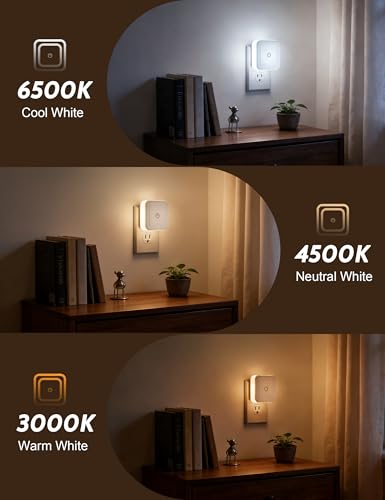 Sujeet Modern Night Light, 1-50LM Stepless Dimming LED Night Light with 3CCT (3000K/4500K/6500K), Night Lights Plug into Wall Night Light for Adults, Bedroom, Bathroom, Hallway,8-Pack,No Light Sensor — view 5