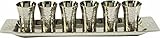 EMANUEL Yair Set of 6 Kiddush Cups with Tray - Nickel Hammer work Silver