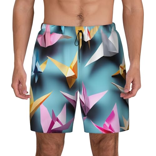 Origami Paper Cranes Print Men Stylish Functionality Swim Trunks Breathable Beach Shorts Surfing Gym Fishing