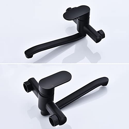 Grifo de cocina de pared negro monomando fabricado en latón resistente 5