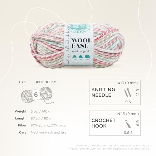 Image of Lion Brand Yarn Wool-Ease Thick & Quick Yarn, Soft and Bulky Yarn for Knitting, Crocheting, and Crafting, 1 Skein, Carousel | Super Bulky Wool Acrylic Blend Fiber for Soft Hats, Sweaters, Chunky Blankets, Yarn for Crochet, Knitting, Crafts, Weaving