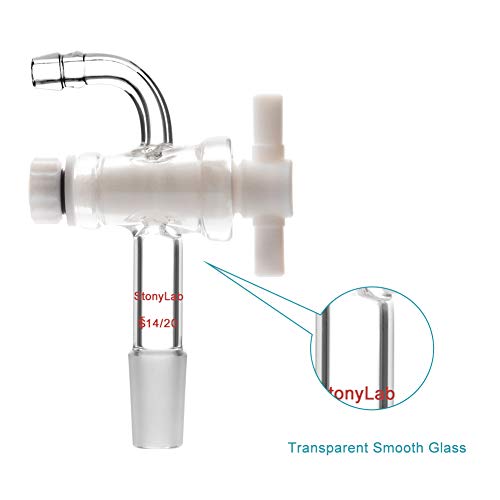 StonyLab Vacuum Flow Control Adapter mit PTFE-Absperrhahn, 14/20-Gelenk und Gebogenem Schlauchanschluss für Laborbedarf