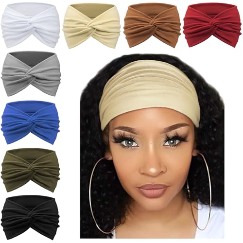 AQOKKA Extra Wide Turban Headbands for Women No Slip Boho Elastic Hairband
