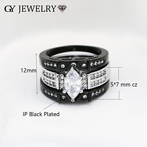 His and Hers Wedding Ring Sets Couples Matching Rings Black Women's Black Cubic Zirconia Wedding Engagement Ring Bridal Sets & Men's Tungsten Carbide Wedding Band2