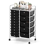 TANGZON 15 Drawers Storage Cart, Multipurpose Mobile Organizer with Lockable Wheels, Utility Rolling Trolley for Home Office Stationery Beauty & Salon (62x39x96cm, Black)