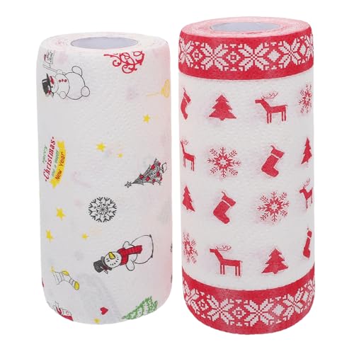 Homoyoyo Kitchen Roll Oil Absorbing Paper Liner Food Wrap Paper Grease Proof Christmas Themed 2 Rolls for Kitchen Picnic and Cafe