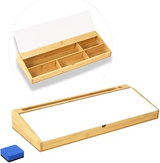 Schreibtisch Organizer aus Bambus mit Whiteboard, 45x18x6 cm, mehrere Fächer, abwischbare Notizklappe, Home Office