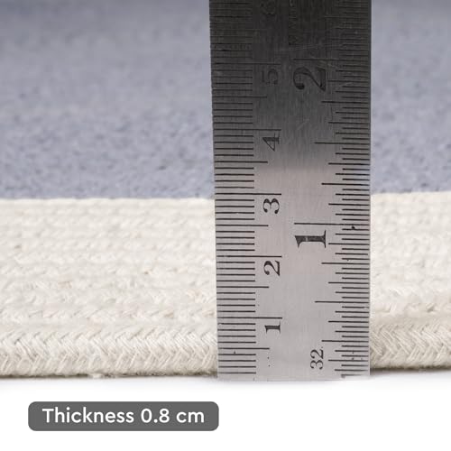Image of Encasa XO Handmade Round Crochet Rug 2-Tone Circular Cotton Area Rug for Nursery, Bedroom & Living Room | Boho Modern Minimalist Floor Mat Natural Reversible | Grey & Off White | 120 cm | 4 Ft