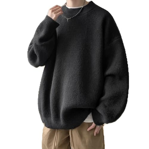 Autumn Winter Loose Sweater Men Neck Knit Solid Long Sleeve Streetwear Pullover Sweaters Casual Clothing