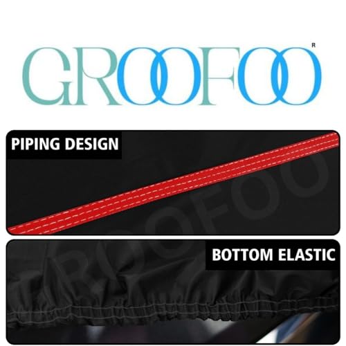 Image of GROOFOO Water Resistant Car Body Cover Compatible with Toyota Glanza | Triple Stitched Bottom Elastic Dustproof UV Heat Scratch Resistant Full Body Vehicle Protection Cover (Black Red)