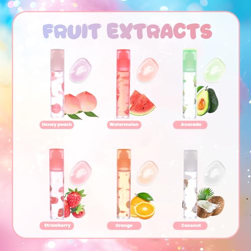 6 Pieces Roll-on Fruit Lip Oil Set,Moisturizing Lip Gloss Oil Set, Transparent Plumping Liquid Lipstick for Women and Girls Lip Care (Strawberry,Watermelon,Honey peach,Orange,Avocado,Coconut) - Image 3