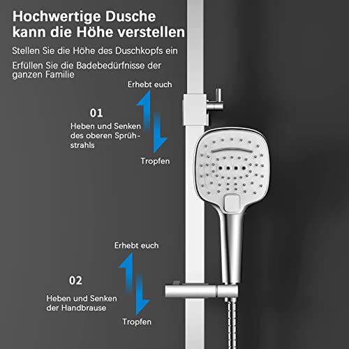 KOMIRO Duschsystem mit Thermostat, Duschset, Duschsäule Regendusche mit 30 * 30cm Kopfbrause und Duscharmatur Thermostatventil aus Kupfer für Bad