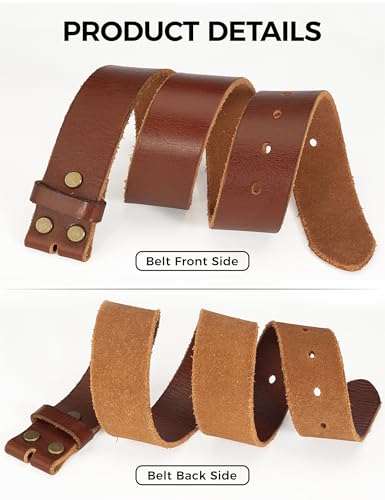 Image of No Buckle Full Grain Leather Belt Men Women Fits With 1.5 Inch Buckle