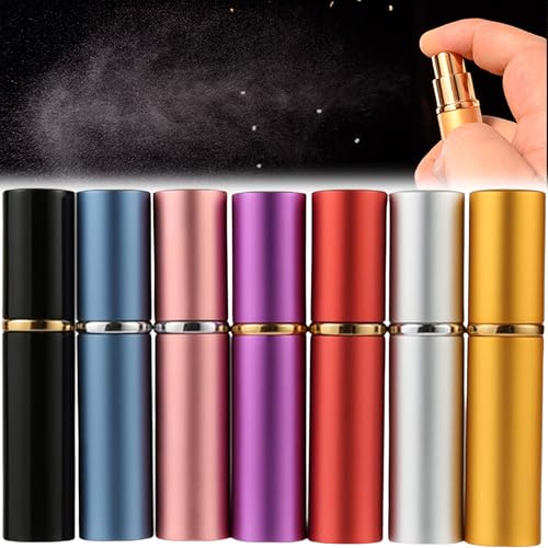 MINGZE 7 piezas 10ML Atomizador del perfume, rociador botellas de perfume,Interior de vidrio de la carcasa de aluminio, mini dispensadores vacíos portátiles de