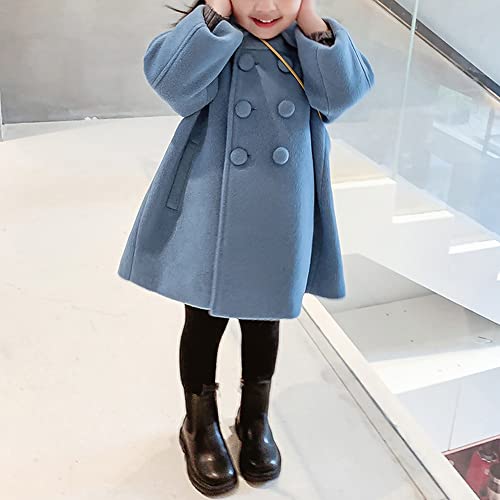 Kids Girls Dress Coats Winter Warm Long Jacket Cloak Button Trench Coat Pockets Peacoat Outerwear Clothes 2-7 Years (6-7 Years, Blue) #TOP1