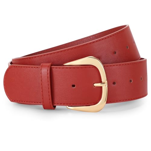 WERFORU Ceinture large en cuir pour femme avec boucle dorée 4,8 cm de large, rouge, Fit Taillengröße 68-83cm