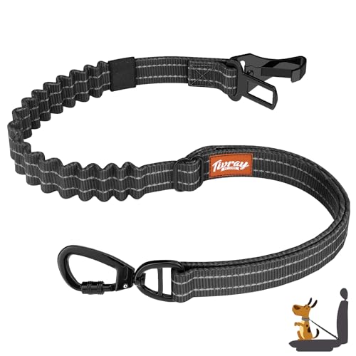 Tivray Anschnallgurt Hund Auto, Bungee Hund Auto Sicherheitsgurt, Auto Sicherheitsleine mit Schnalle und Clip Haken, Einstellbar Reflex Geschirr Tether, 360° Swivel Karabiner, Schwarz