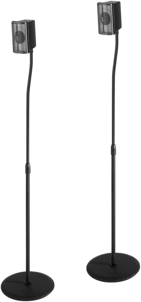 Hama 2 Height Adjustable Surround Speaker Stands (75.8cm-120cm) including hidden cable guide, Black