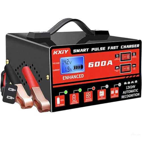 OBEST 6 400 A Cargador Batería de Coche, 12 V/24 V Cargador Batería Inteligente Moto, Totalmente Automático con Pantalla LCD, Cargador con Función Reparación para Coche y Barco Marino Camión