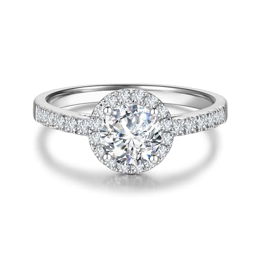 2ct Moissanite Engagement Ring for Women,14K White Gold 8MM Main Stone D Color VVS1 Round Simulated Diamond Moissanite Wedding Promise Proposal Ring for Wife Her Anniversary Bridal Gift,All Size