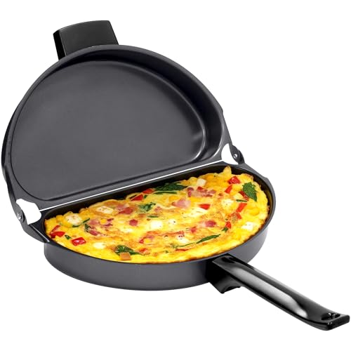 Amazing Abby - Nonstick Hinged Omelet Pan with Folding Double-Sided Design 10-Inch Aluminum Frittata and Egg Flipper Skillet with Stay-Cool Handle Easy Clean Breakfast Cookware