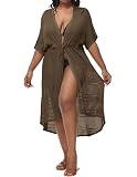 Hanna Nikole Women Plus Size Swimsuits Cover Ups Crochet Bathing Suit Tassel Bathing Suit Coverup Beach Swimwear Brown 20 Plus