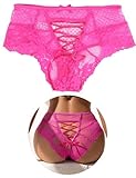 ohyeahlady Brazilian Slip Damen Spitze Unterwäsche Frau Sexy Höschen Große Größen Panty Dessous G String Tanga High Waist Underwear Curvy Briefs Atmungsaktiv Rosa XXL