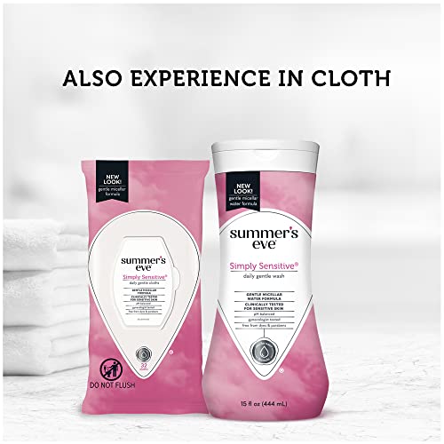 Image of Summer's Eve Simply Sensitive All-Over Daily Feminine Wash, Gentle pH-Balanced Body Wash for Women, Removes Vaginal Odor, 15 Fl Oz (Pack of 2)