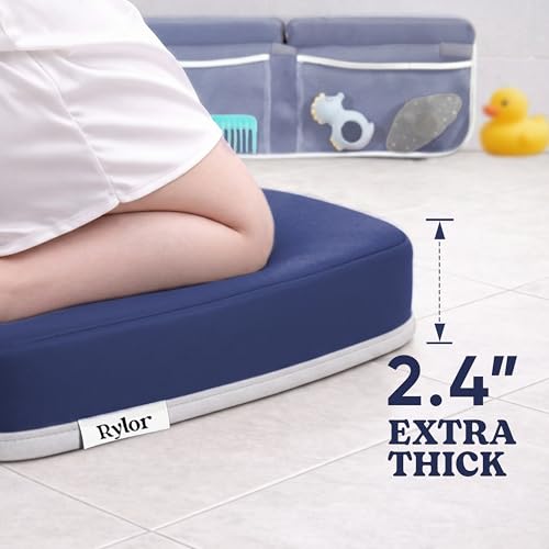 Image of Rylor Premium Baby Bath Kneeler Mat & Elbow Rest Pad Set - Comfortable Bath Kneeler and Elbow Kneeling Rest Pad for Parents, Extra Long 26'', 2.4'' Thick, Non-Slip Support for Easy Bath Time (Blue)